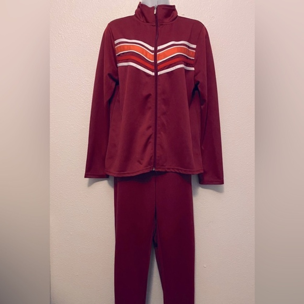 Burgundy Tracksuit Jacket Pants Set Large Y2K Streetwear‎ Athleisure Hip Hop